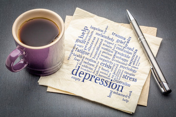 depression word cloud on napkin