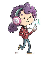 niña escuchando musica mientras camina