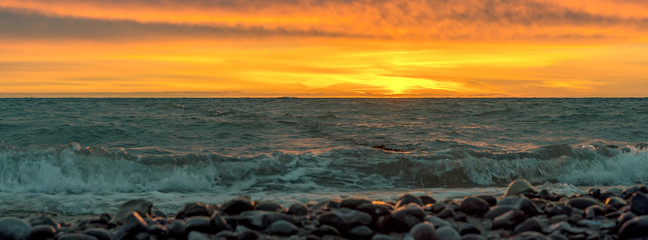 Panoaram of a sunset or sunrise on the beach