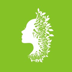Face silhouette with leaves