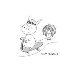Funny hare with scooter illustration