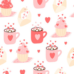 Romantic seamless pattern in cartoon style
