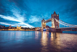 Illuminated Tower Bridge right after the sunset
