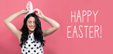 Happy Easter message with young woman with Easter theme