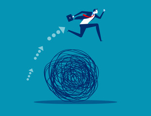 Businessman avoiding trouble. Concept business vector illustration, Mess, Doodle, Problem,