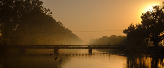 river sunset on the bridge