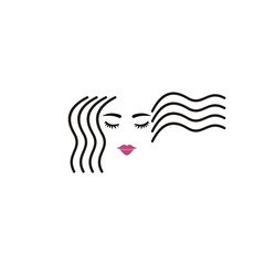 Girl's face with red lipstick and colored hair