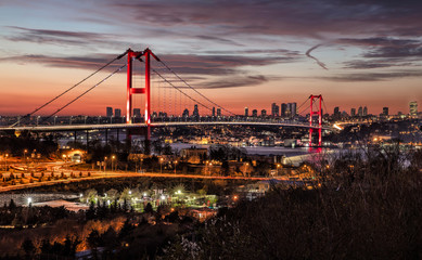 Lovely Bosphorus Bridge İstanbul Night Panoramic Photo. Istanbul, Turkey