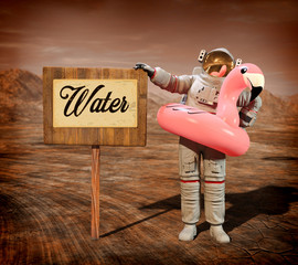 Astronaut with Pink Float Looking for Water on Mars - 3D illustration