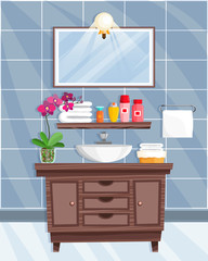 Bathroom interior with Washbasin in flat style.