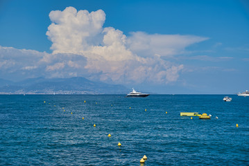 Yacht on the sea near plage de la Salis, Antibes, France