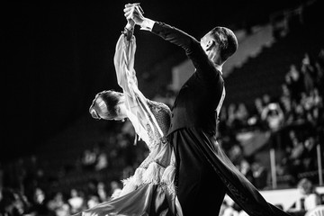 couple of dancers man and woman dancing black-and-white photo
