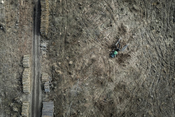 Aerial view of shocking deforestation, environmental destruction, Poland