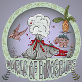 color illustration_24_of small dinosaurs and trees, plants, stones, for design in Doodle style