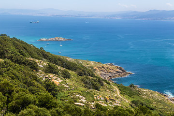 Cies Islands, Spain. View of the coast of the mainland from the archipelago