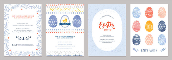 Happy Easter templates with decorative eggs. 