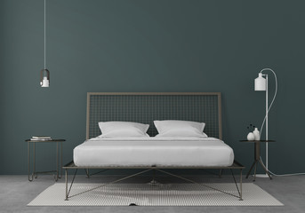 Bedroom interior with a metal bed