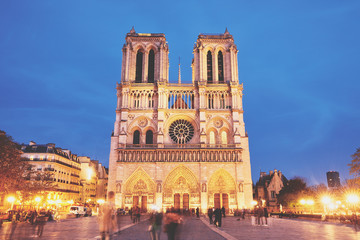 Notre-Dame de Paris front view at night