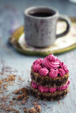 Fuschia chocolate cake crumbs and dark coffee