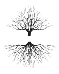 Black Tree with Roots on transparent background. Vector Illustration.