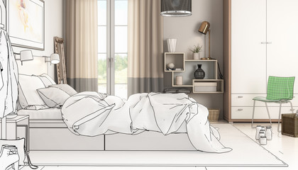 Modern Bedroom Arrangement (drawing) - 3d visualization