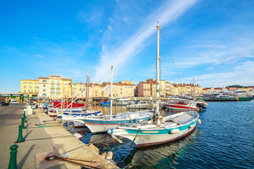 Boats and luxury yachts in por of Saint Tropez, France