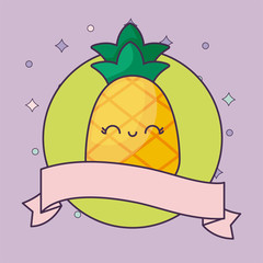 pineapple fruit with ribbon kawaii character