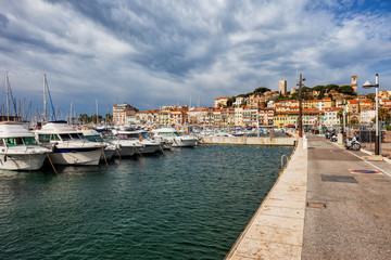 Cannes City Port View To The Old Town