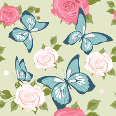 pattern beautiful roses and  butterflies set