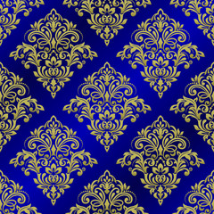 Seamless background of blue color in the style of baroque. Damask wallpaper