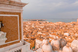 Epic panoramic aerial cityscape of Venice with Santa Maria della Salute church and Rialto bridge in Veneto, Italy