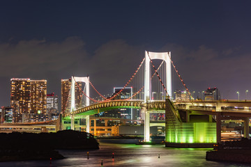 City night view of Odaiba, Tokyo , Rainbow bridge landmark Twilight scene, Odaiba, Japan.