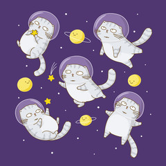 Cute scottishfold cats astronauts on starry space background