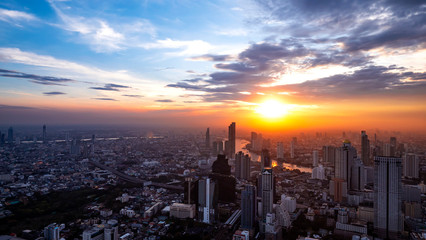 High view of Bangkok cityscape with sunset time 1
