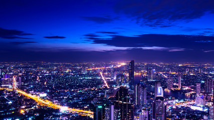 High view of Bangkok cityscape at twilight time 2