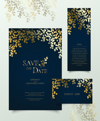 Set of golden floral invitation card.
