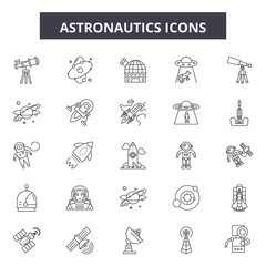 Astronautics line icons, signs set, vector. Astronautics outline concept illustration: astronaut,space,science,spaceman,cosmos,planet,symbol