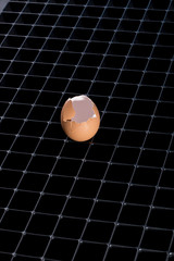 Eggshell in a cell on a dark background of geometric shapes