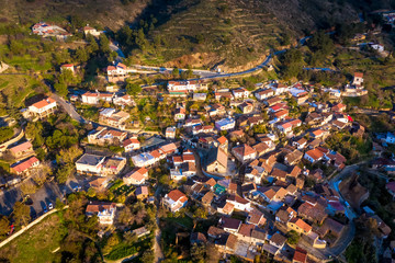 View of Gourri village at the foothill of the Machaira mountain. Nicosia District, Cyprus