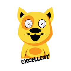 Smilling yellow cat saying Excellent vector illustration on a white background