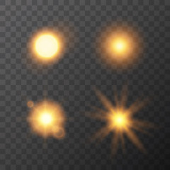 Vector set of sun light effects isolated on dark background