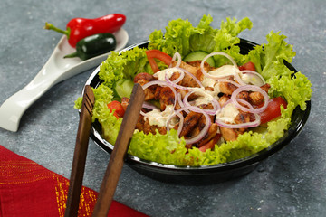 Delicious salad with tomato and mozzarella