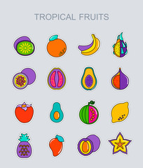 Tropical fruit icons set