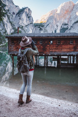 The young photographer at the lake Braies
