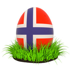 Easter egg with flag of Norway in the green grass, 3D rendering