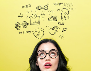 Fitness and diet with young woman wearing eye glasses