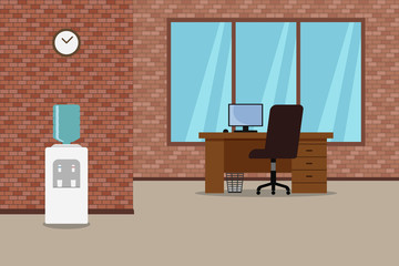 Office with brick wall. Vector illustration.