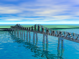 Stelzenbrücke über ein Gewässer