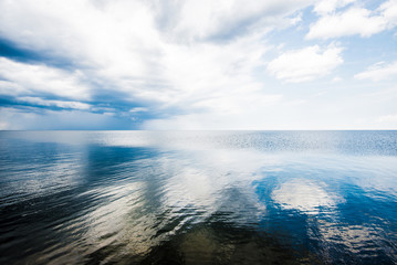 A view of the Baltic sea against cloudy blue sky, Latvia