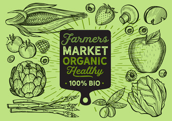 Vegetables and fruits illustration for farm market